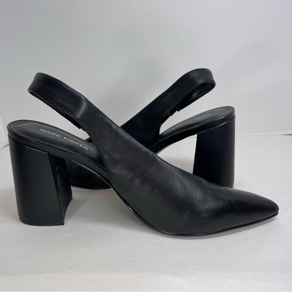 Marc Fisher Women’s Black Leather Slingback Pointed Toe Block Heels Size 10M‎ - Picture 5 of 10